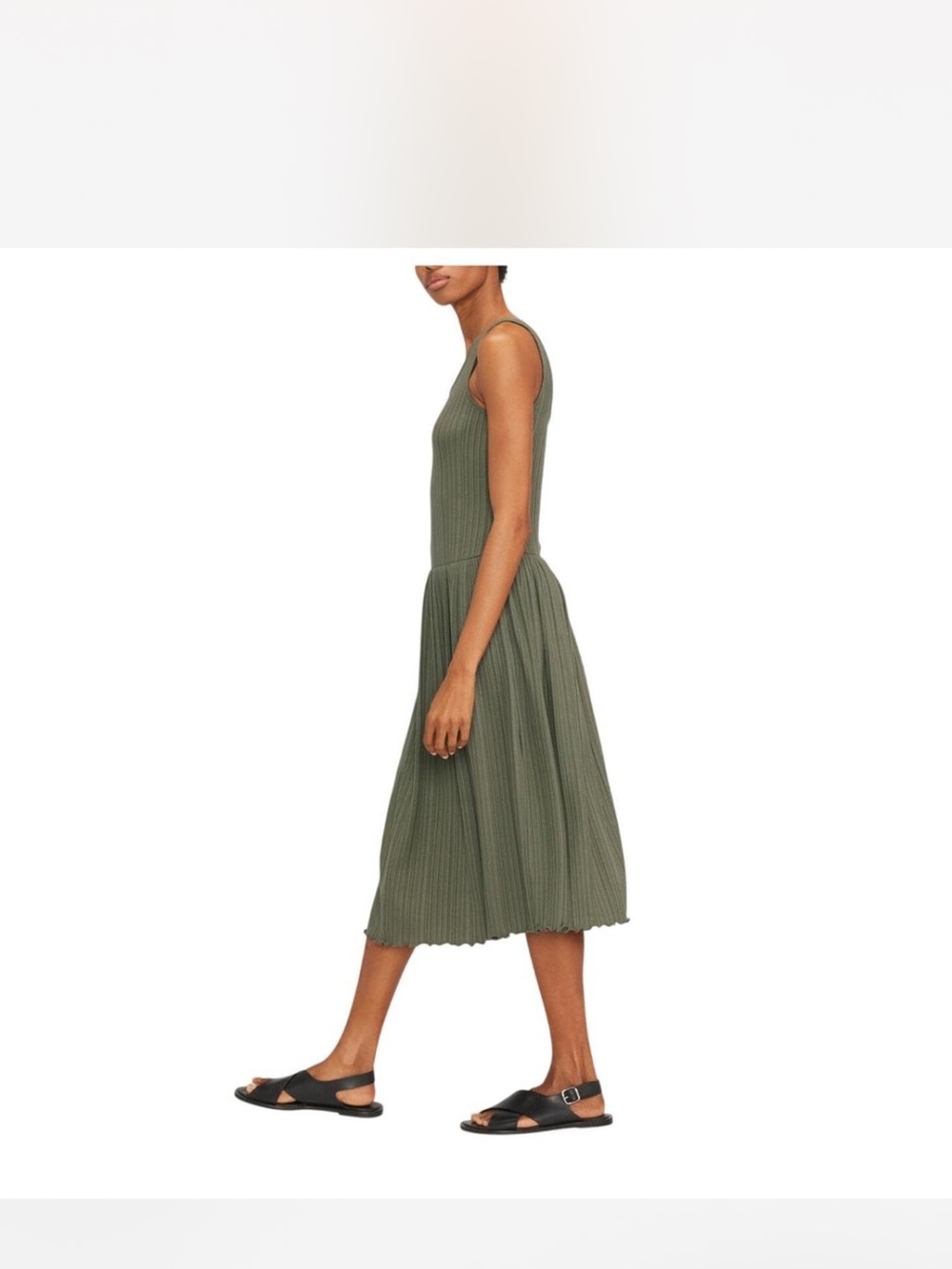 Everlane Olive Green Sleeveless Ribbed Midi Dress